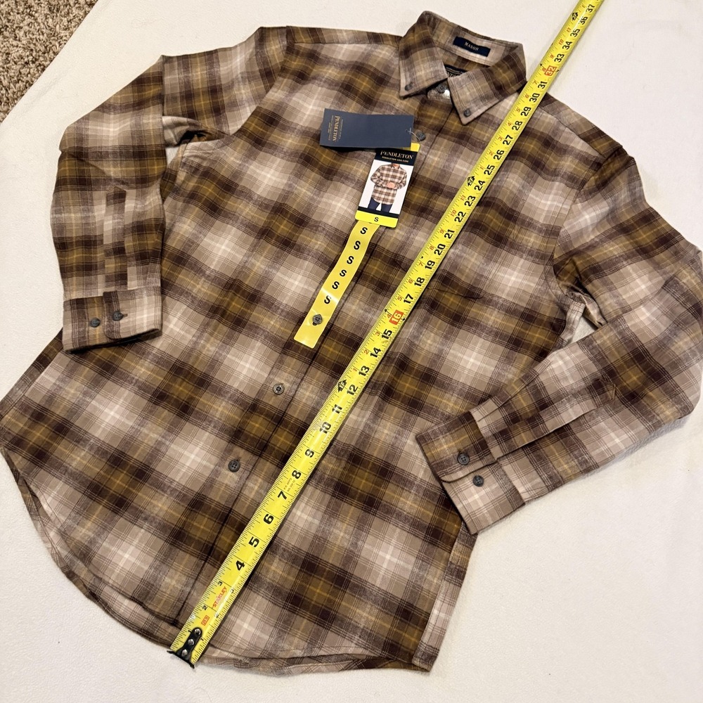 Pendleton Mason Shirt Mens S Brown Plaid Cotton Flannel Button Front lodge camp - Picture 8 of 12